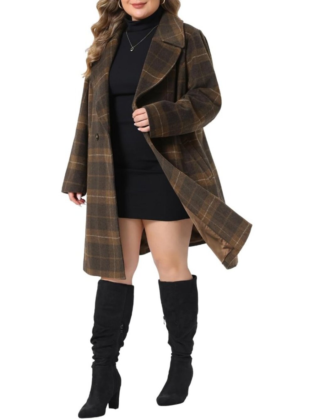 Plus Size Plaid Trench Coat for Women | Long Shacket Outerwear, Stylish & Cozy